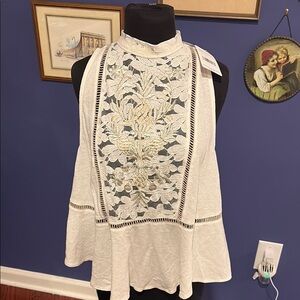 Free People Cream Lace Detail Blouse